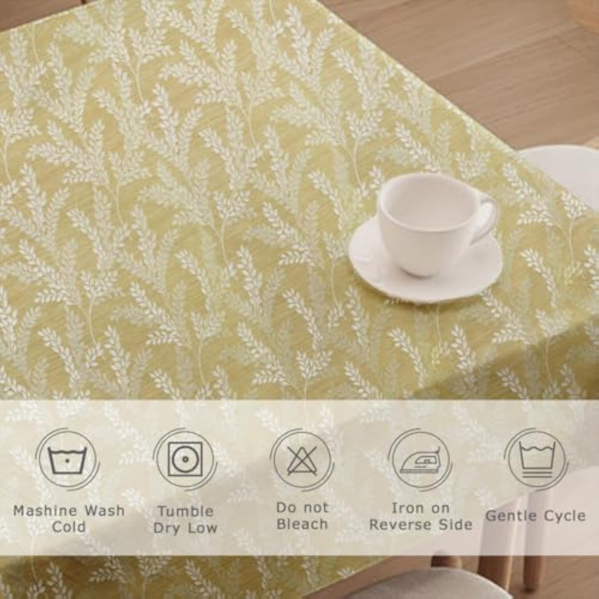 Yellow Poly/Cotton Botanical Jacquard Table Cover, Washable